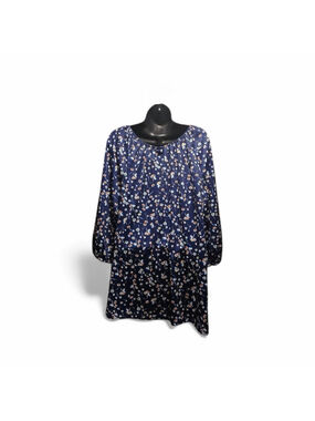 Sara Morgan Women's 2X Floral Shift Dress Navy Blue Long Sleeve (JC198)